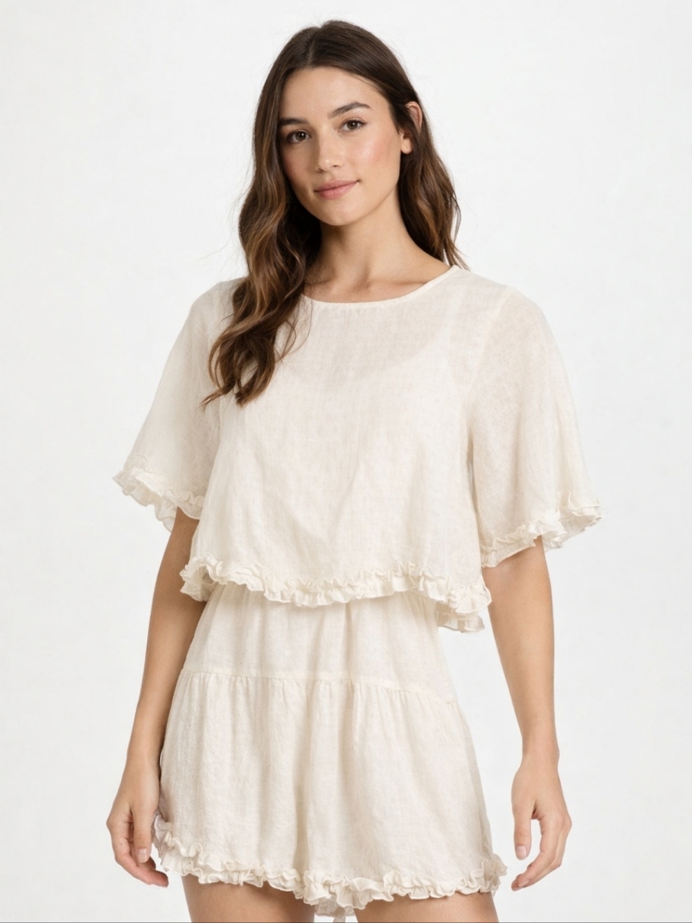 Polly Ivory Bohemian Feminine Flowy Mini Dress Sz 8